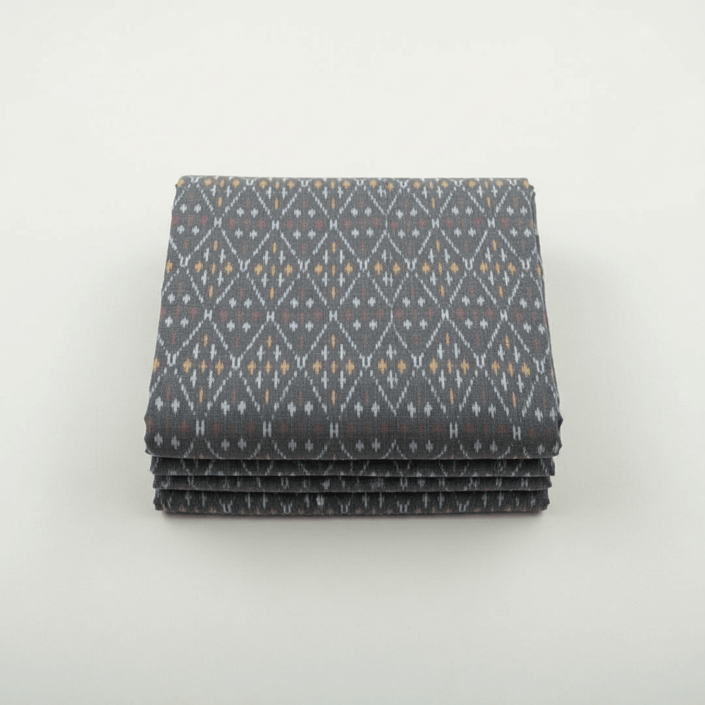 Grey color Small Design Handwoven Cotton Silk Ikat Fabric for Dress Material | Width: 44"