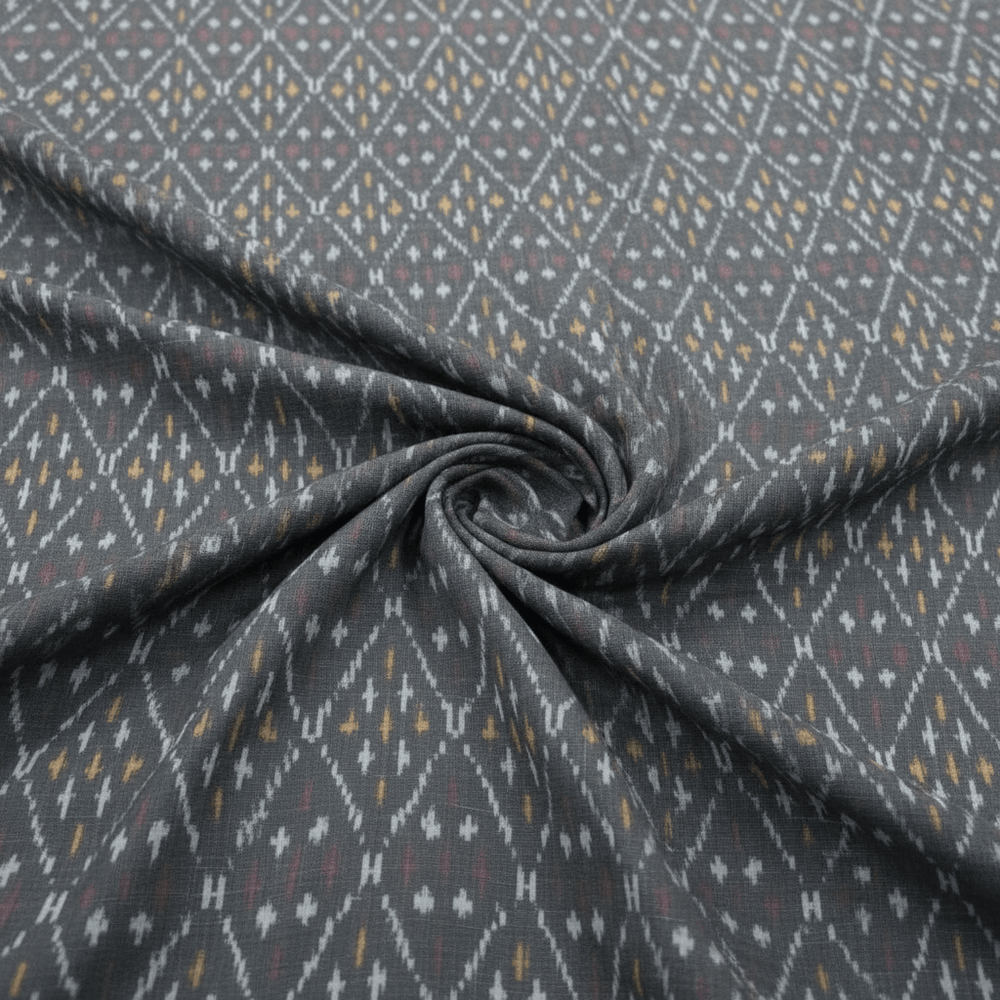 Grey color Small Design Handwoven Cotton Silk Ikat Fabric for Dress Material | Width: 44"