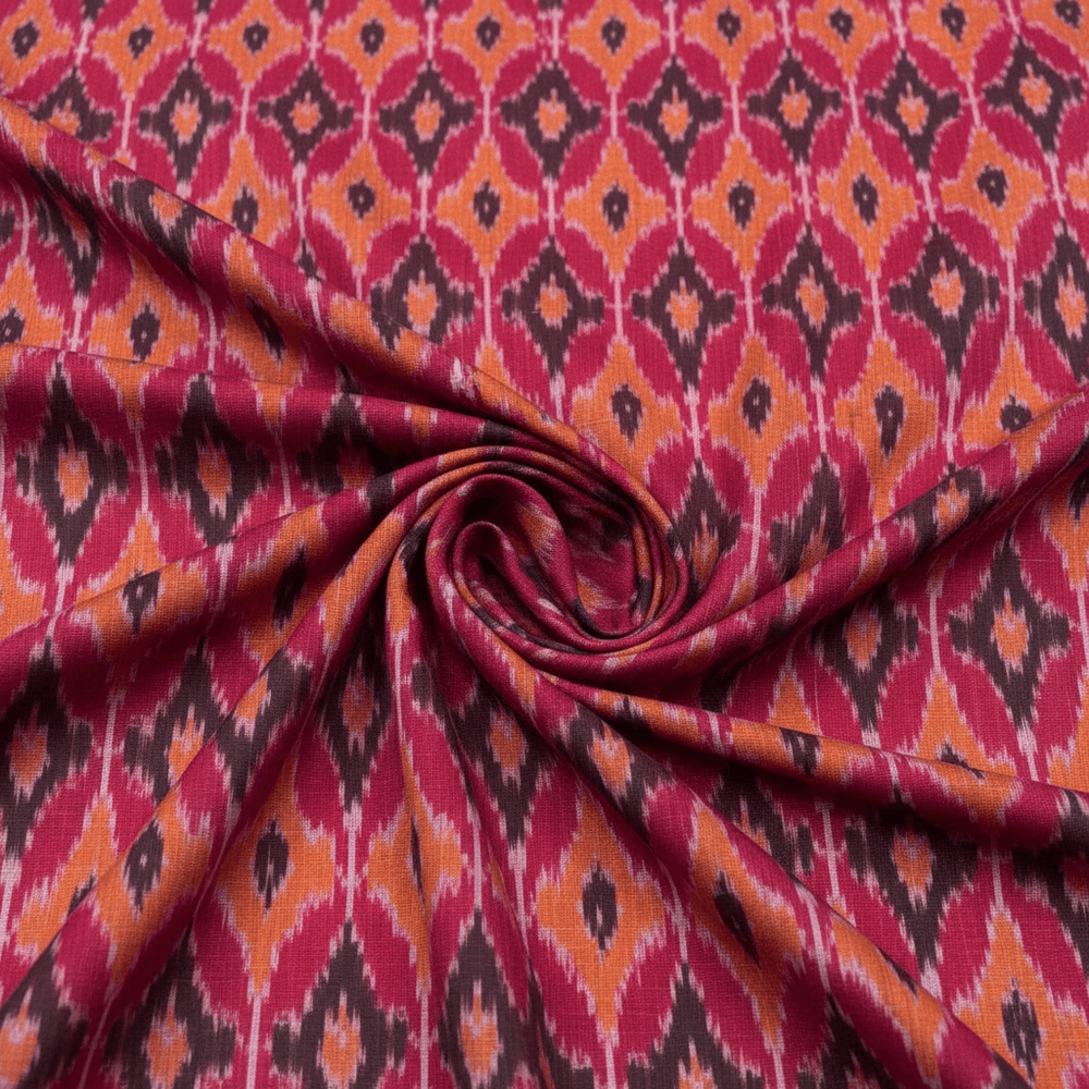 Maroon Small Design Handwoven Cotton Silk Ikat Fabric for Dress Material | Width: 44"