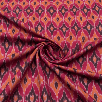 Maroon Small Design Handwoven Cotton Silk Ikat Fabric for Dress Material | Width: 44"