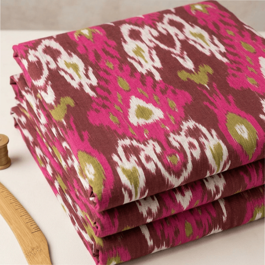 Multicolor Big Design Fine Quality Handloom Cotton Ikat | Width: 44"
