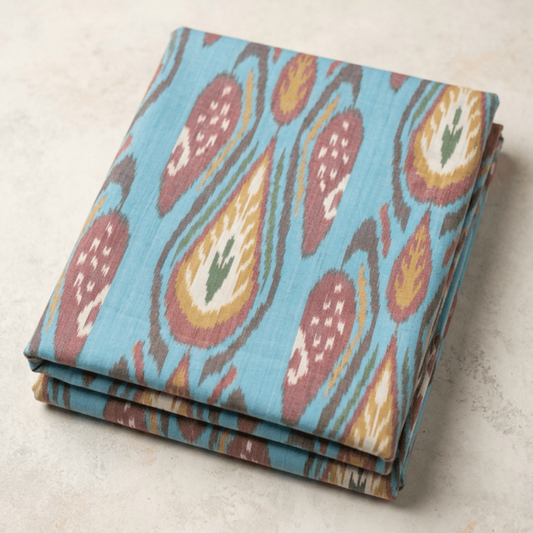 Multicolor Big Pattern Fine Quality Handloom Cotton Ikat | Width: 44"