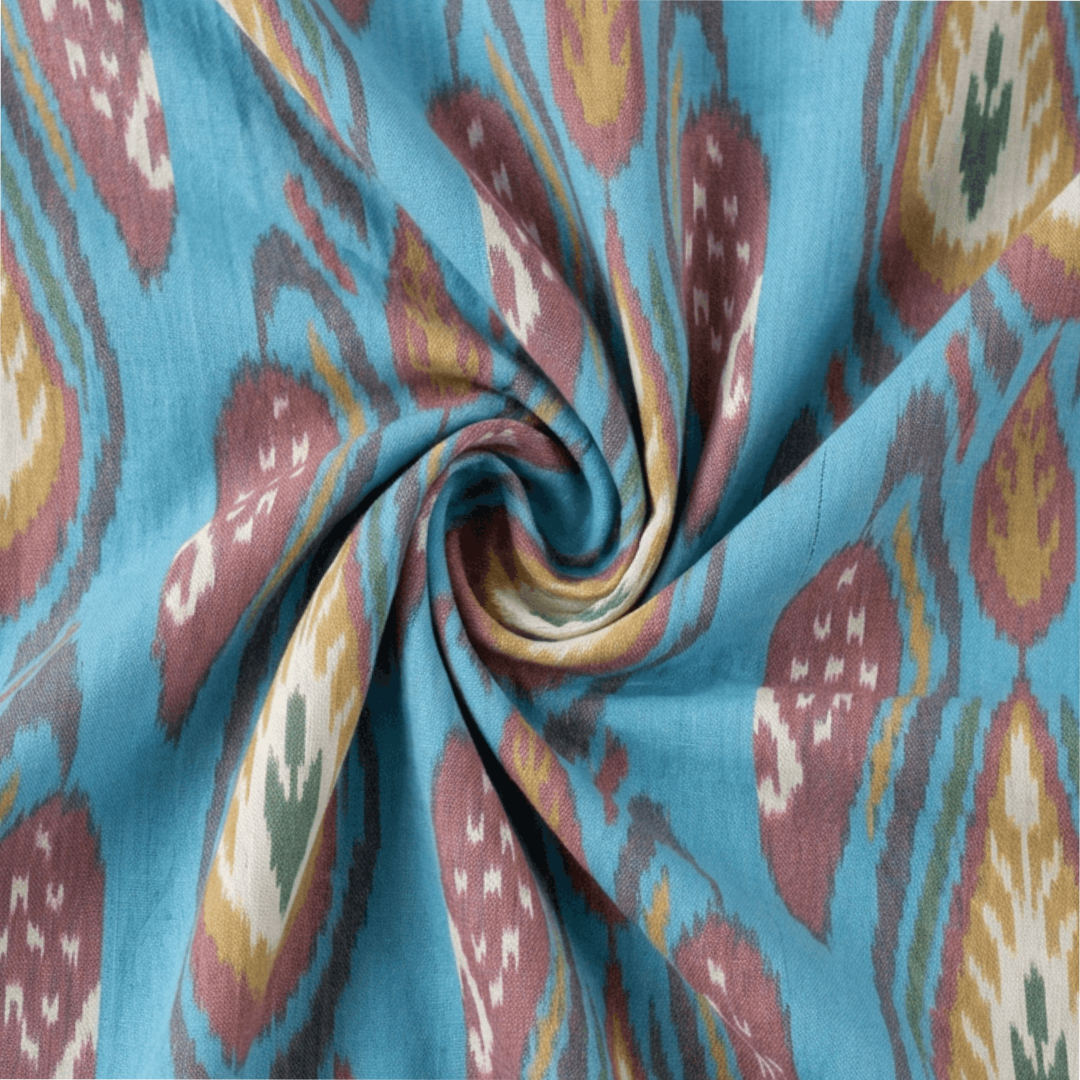 Multicolor Big Pattern Fine Quality Handloom Cotton Ikat | Width: 44"