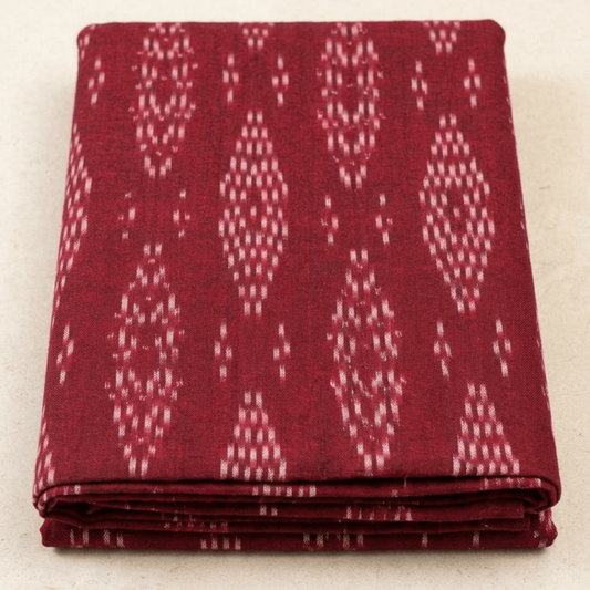 Maroon & White Design Fine Quality Handloom Cotton Ikat | Width: 44"