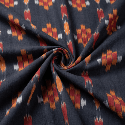 Blue, Red & White Cotton Handloom Ikat Fabric - 44" (112 cm)