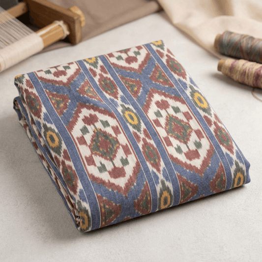 Red, Green, Blue & Yellow Cotton Handloom Ikat Fabric - 44" (112 cm)