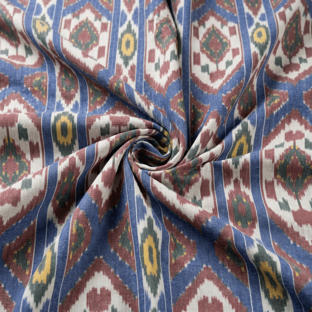 Multicolor Handloom Cotton Thick Ikat Fabric for Upholstery | Width: 44"