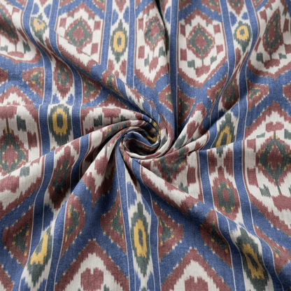 Multicolor Handloom Cotton Thick Ikat Fabric for Upholstery | Width: 44"