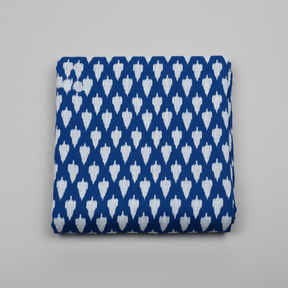 Blue Leaf Design Cotton Handloom Ikat Fabric for Dress Material | Width: 44"