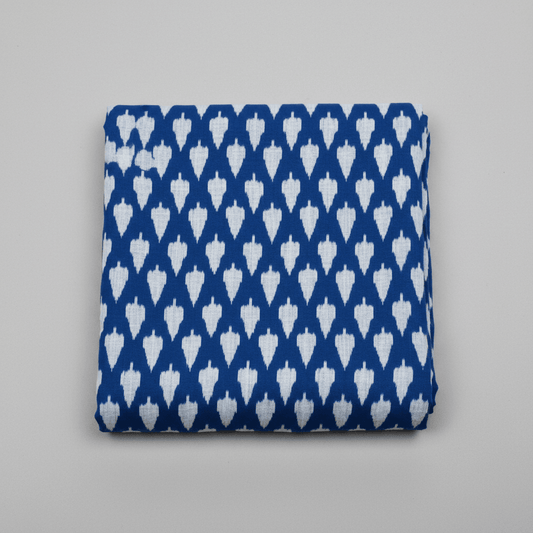 Blue Leaf Design Cotton Handloom Ikat Fabric for Dress Material | Width: 44"
