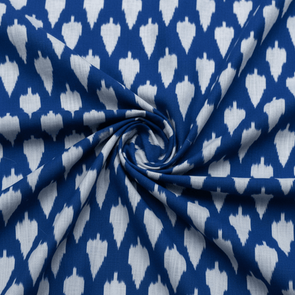 Blue Leaf Design Cotton Handloom Ikat Fabric for Dress Material | Width: 44"