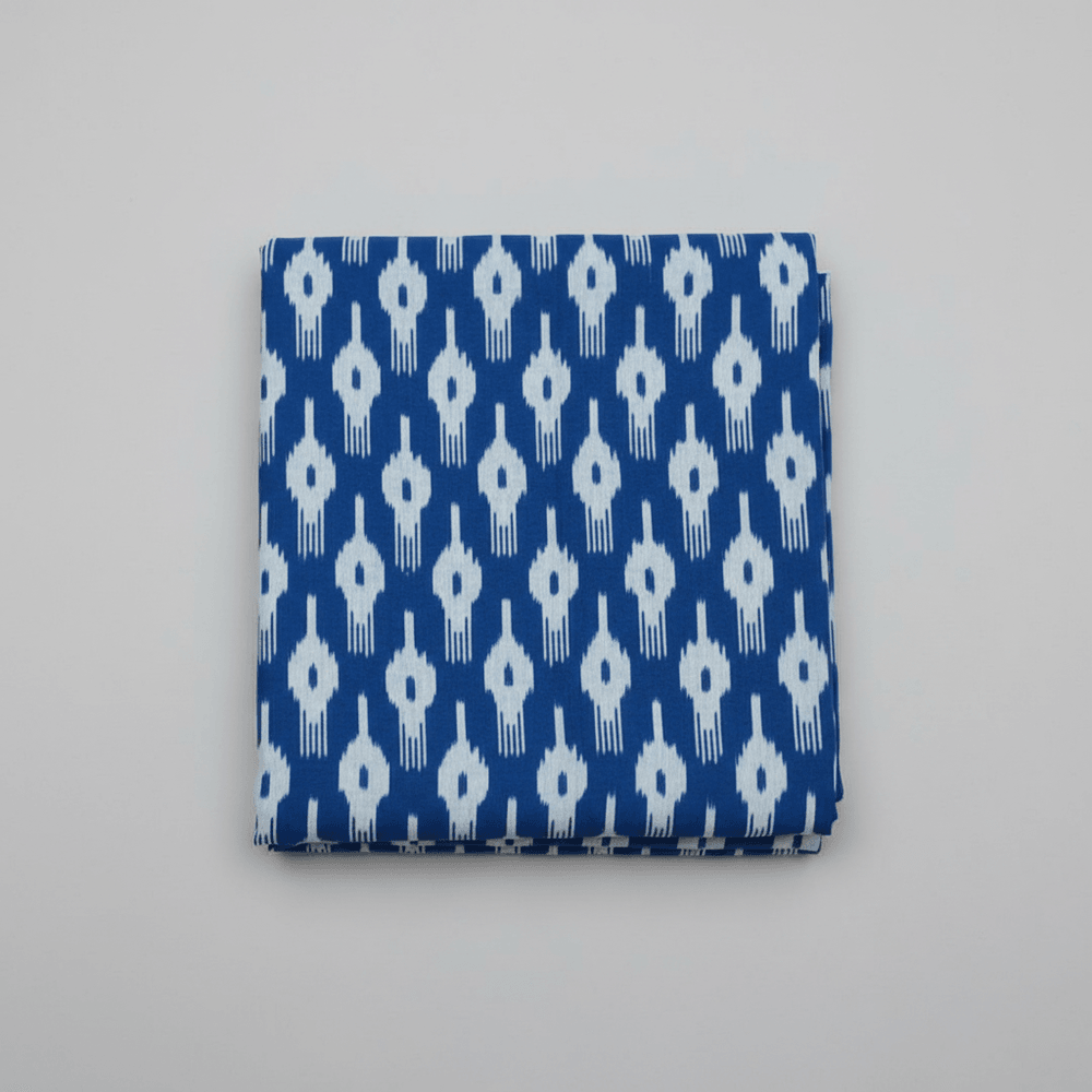 Blue, Grey Cotton Handloom Ikat Fabric for Dress Material | Width: 44"