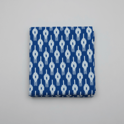 Blue, Grey Cotton Handloom Ikat Fabric for Dress Material | Width: 44"