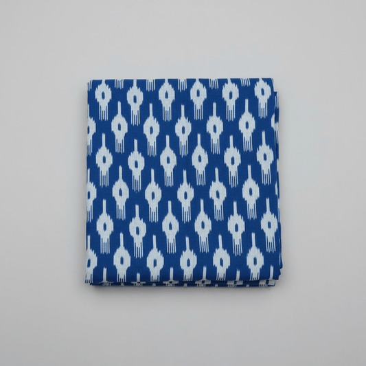 Blue, Grey Cotton Handloom Ikat Fabric for Dress Material | Width: 44"