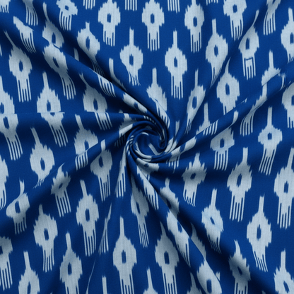 Blue, Grey Cotton Handloom Ikat Fabric for Dress Material | Width: 44"