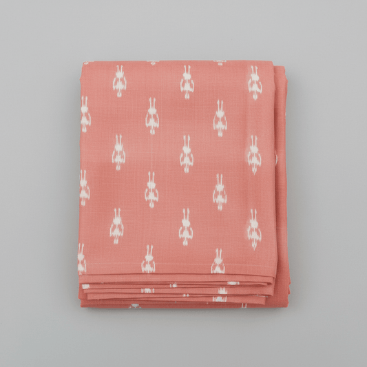 Peach Small Design Fine Quality Cotton Handloom Ikat Fabric for Dress Material | Width: 44"