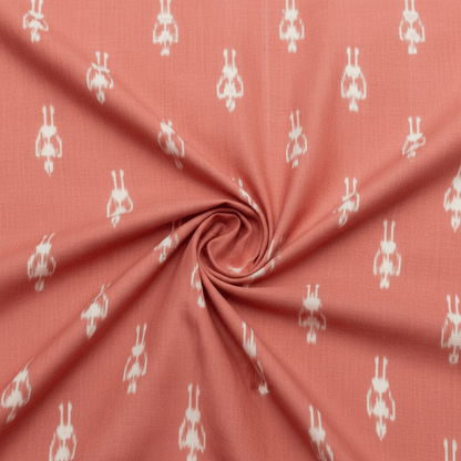 Peach Small Design Fine Quality Cotton Handloom Ikat Fabric for Dress Material | Width: 44"