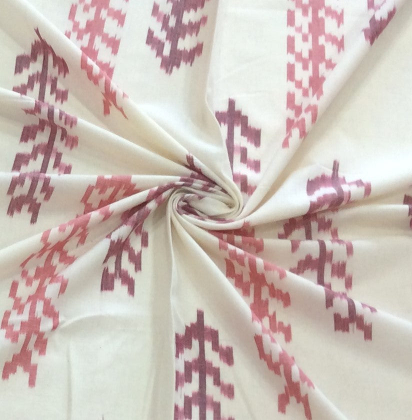 White, Pink Fine Quality Handloom Cotton Ikat (Width: 44 inches or 112 cm)