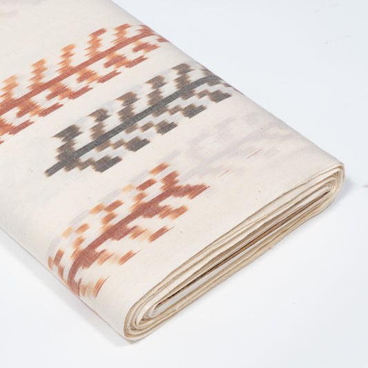 Brown, Grey & White Cotton Handloom Ikat Fabric - 44" (112 cm)
