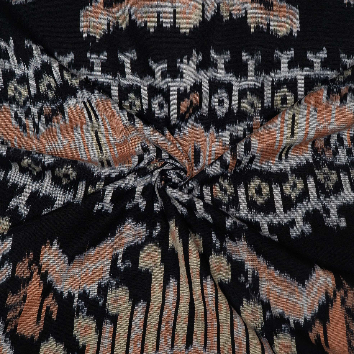 Black, Brown & White Cotton Handloom Ikat Fabric - 44" (112 cm)