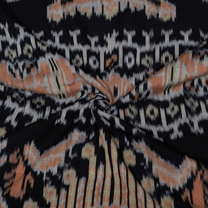 Black, Brown & White Cotton Handloom Ikat Fabric - 44" (112 cm)