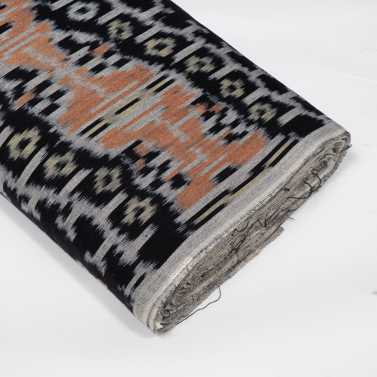 Black, Brown & White Cotton Handloom Ikat Fabric - 44" (112 cm)