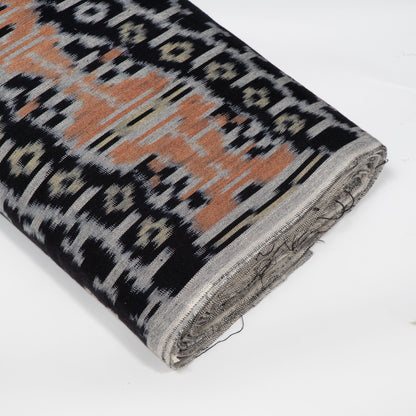 Black, Brown & White Cotton Handloom Ikat Fabric - 44" (112 cm)