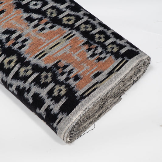 Black, Brown & White Cotton Handloom Ikat Fabric - 44" (112 cm)