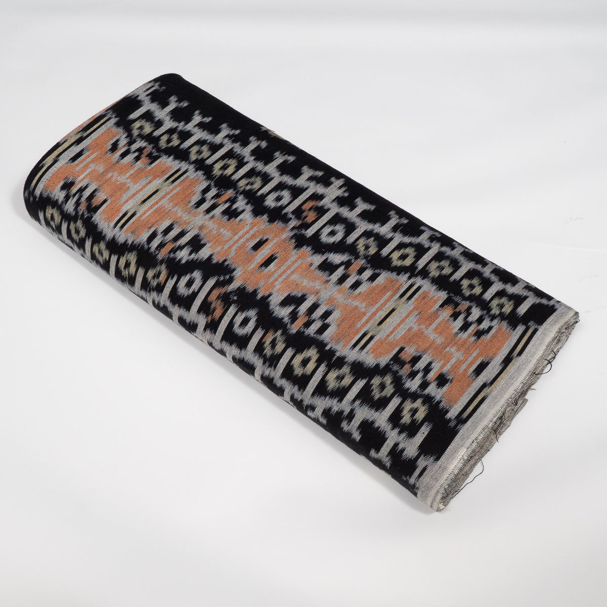Black, Brown & White Cotton Handloom Ikat Fabric - 44" (112 cm)