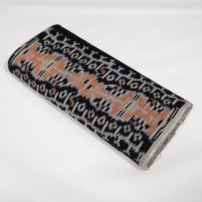 Black, Brown & White Cotton Handloom Ikat Fabric - 44" (112 cm)