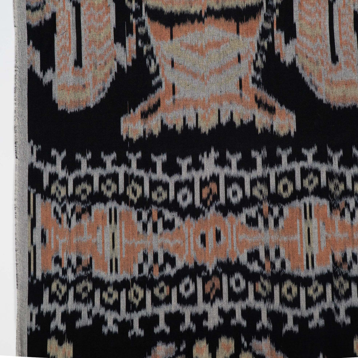 Black, Brown & White Cotton Handloom Ikat Fabric - 44" (112 cm)