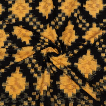 Yellow & Black Geometric Cotton Handwoven Ikat Fabric - 44" (112 cm)