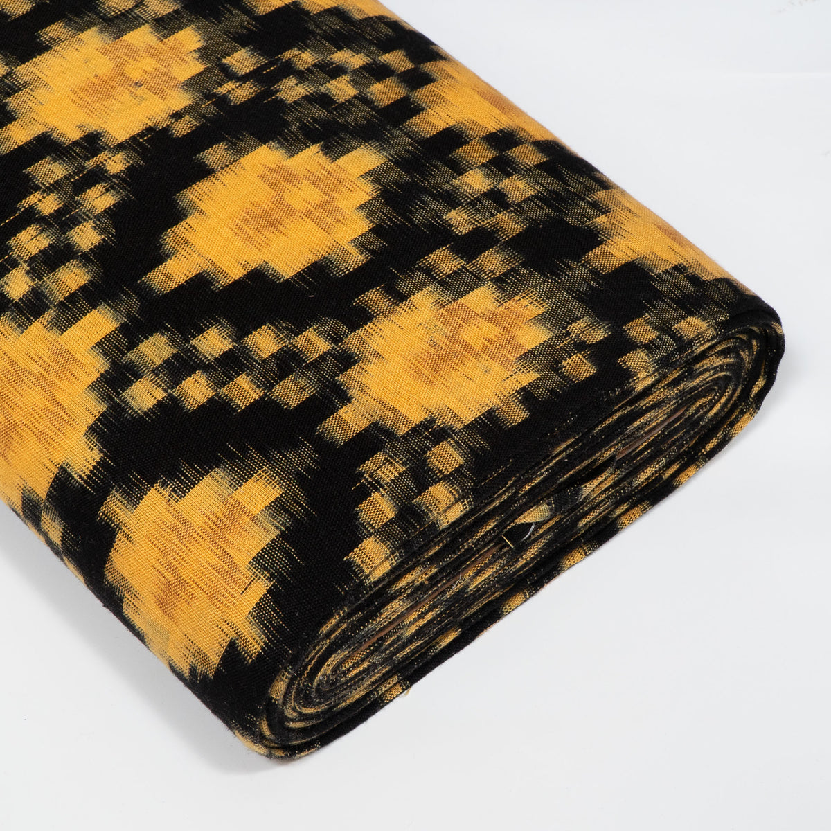Yellow & Black Geometric Cotton Handwoven Ikat Fabric - 44" (112 cm)