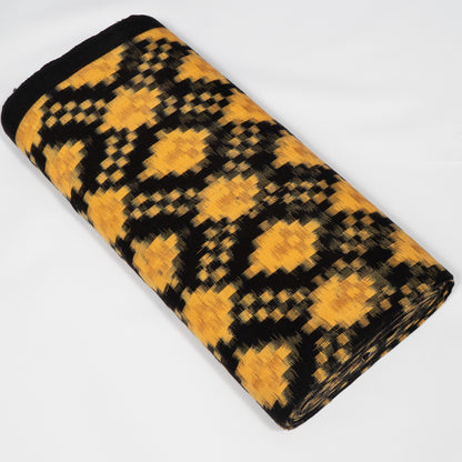 Yellow & Black Geometric Cotton Handwoven Ikat Fabric - 44" (112 cm)