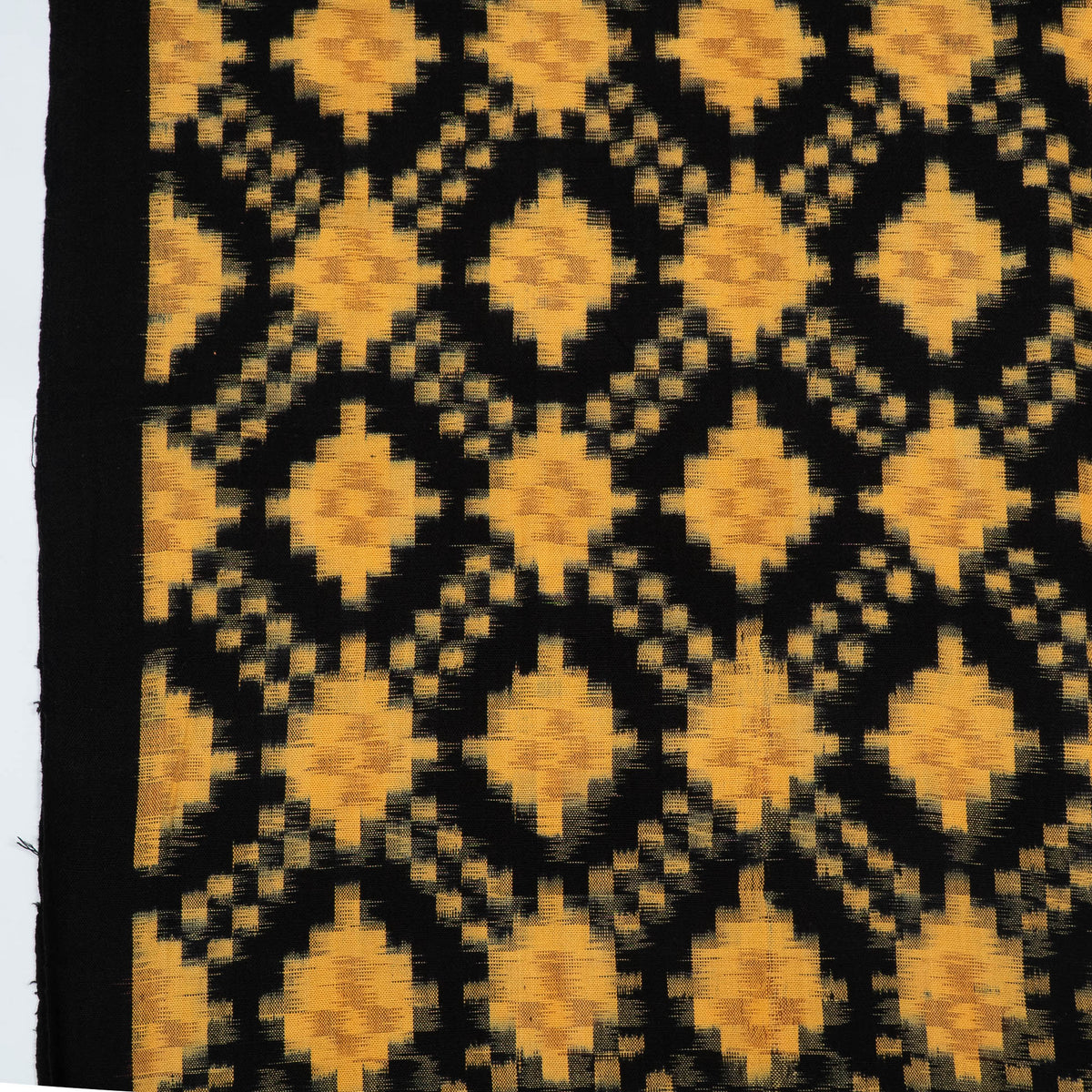 Yellow & Black Geometric Cotton Handwoven Ikat Fabric - 44" (112 cm)