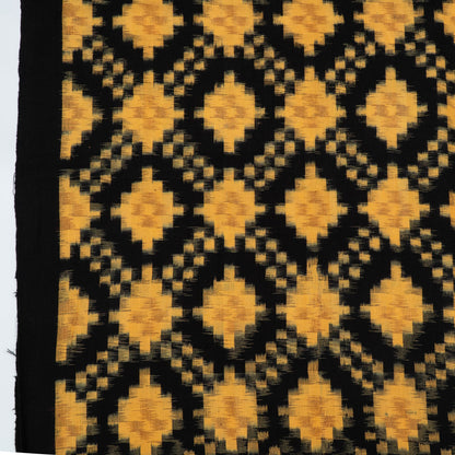 Yellow & Black Geometric Cotton Handwoven Ikat Fabric - 44" (112 cm)