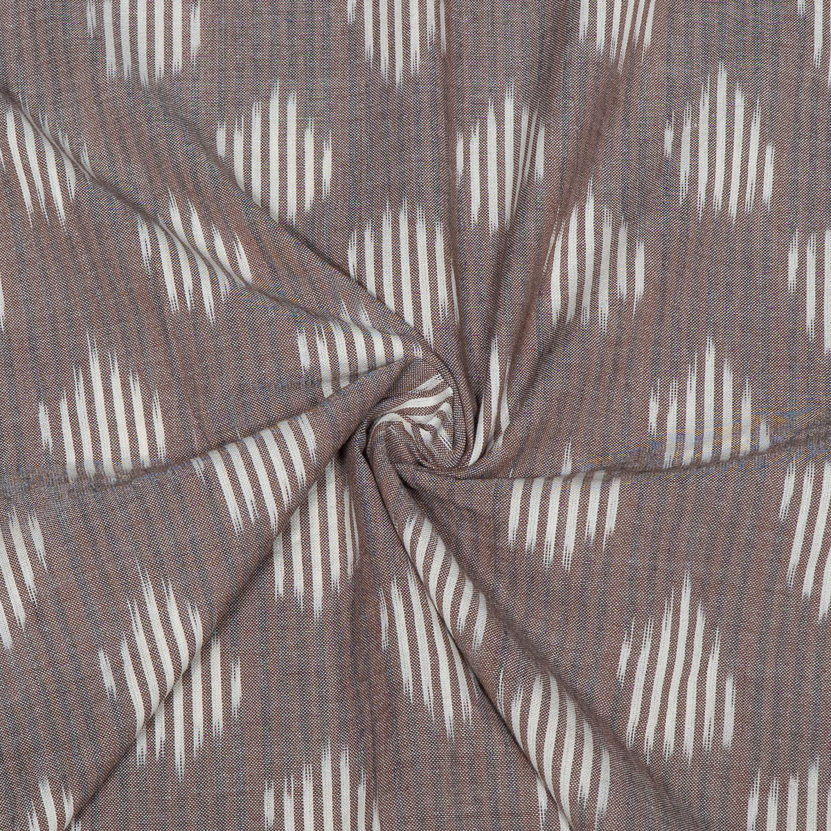 Mauve Brown & White Cotton Handloom Ikat Fabric for Dresses | Width: 44"