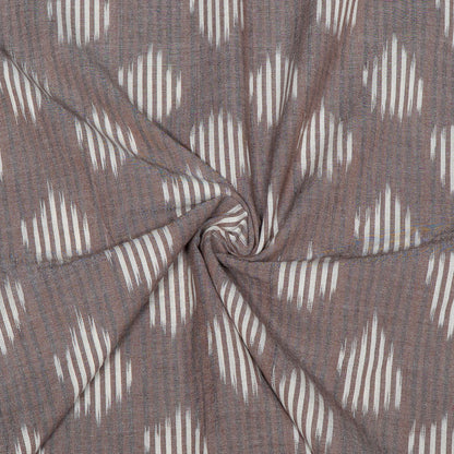 Mauve Brown & White Cotton Handloom Ikat Fabric for Dresses | Width: 44"