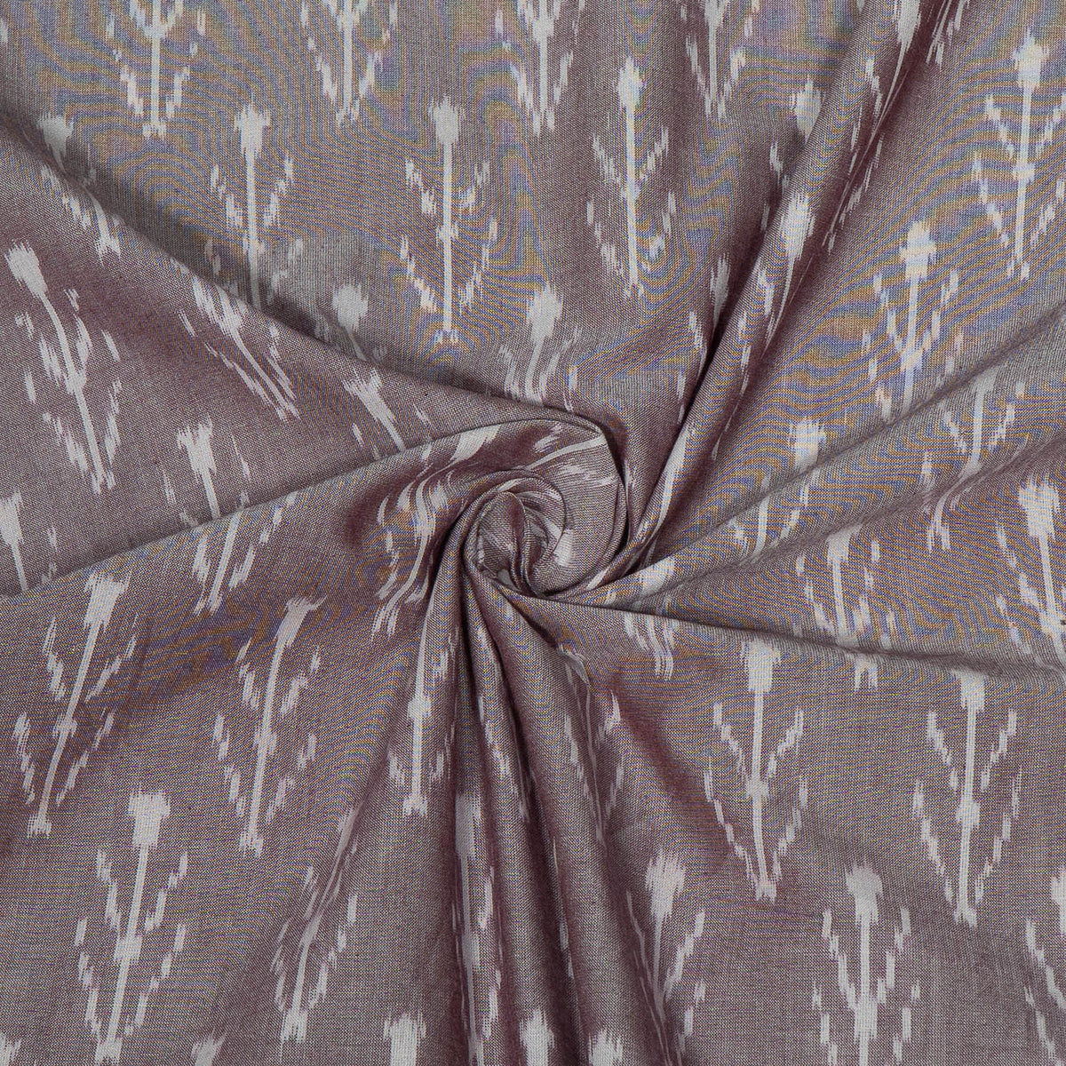 Dusty Mauve & White Arrow Mercerised Cotton Handloom Ikat Fabric - 44" (112 cm)