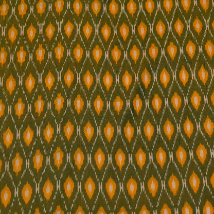 Green, Mustard & White Mercerised Cotton Handloom Ikat Fabric - 44" (112 cm)