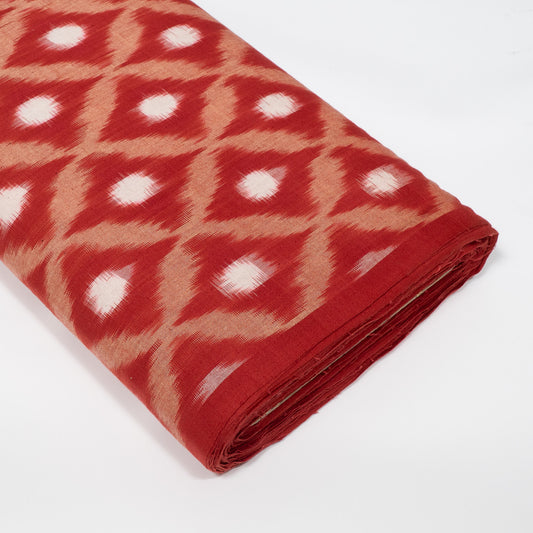 Red & White Cotton Handwoven Double Ikat Fabric - 44" (112 cm)