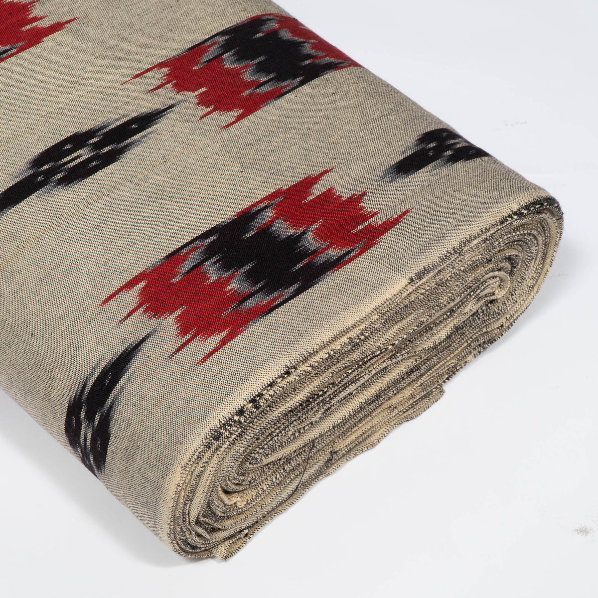 Red & Black Cotton Handloom Ikat Fabric - 44" (112 cm)