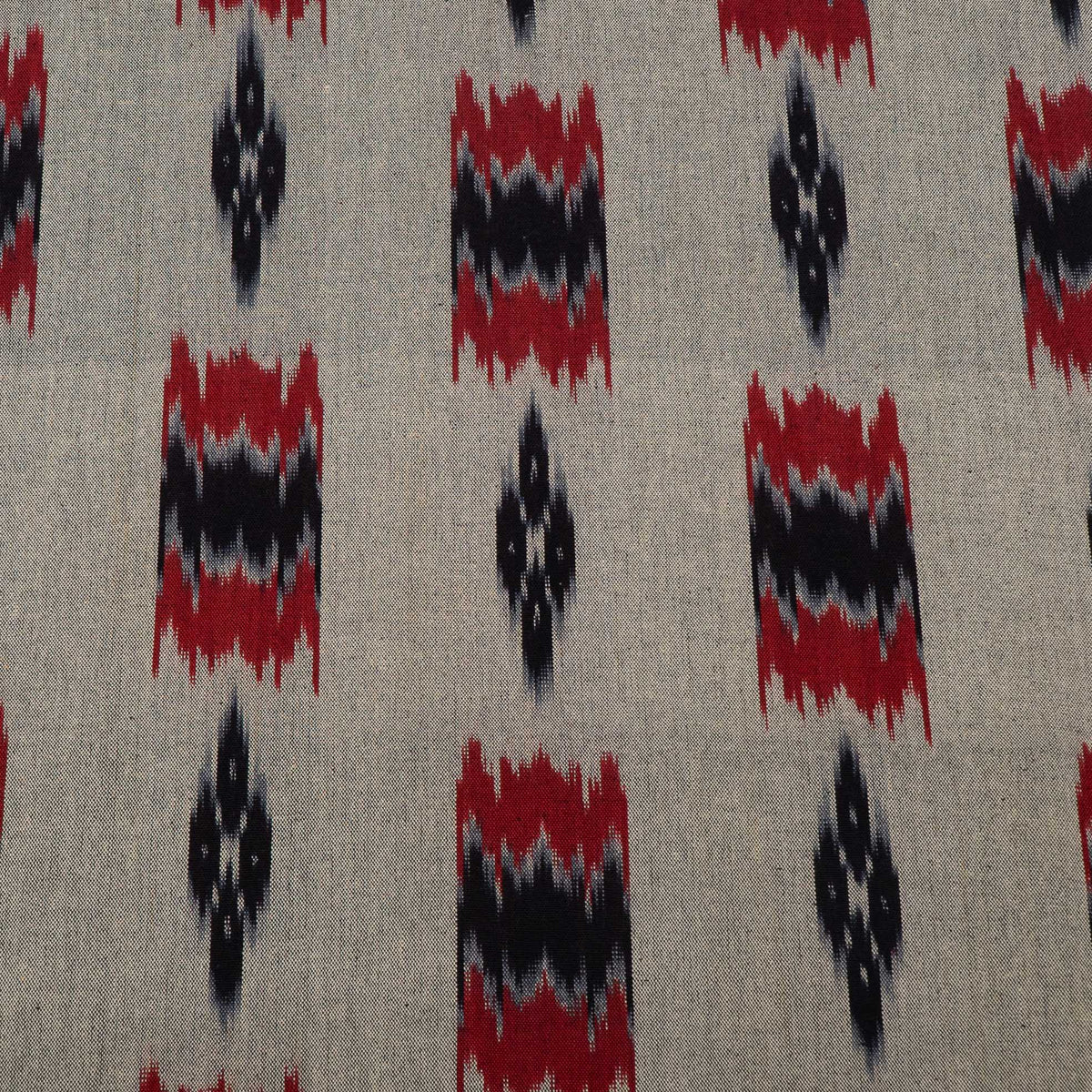 Red & Black Cotton Handloom Ikat Fabric - 44" (112 cm)