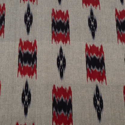 Red & Black Cotton Handloom Ikat Fabric - 44" (112 cm)