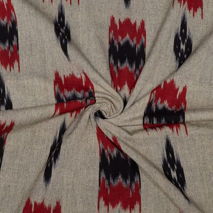 Red & Black Cotton Handloom Ikat Fabric - 44" (112 cm)