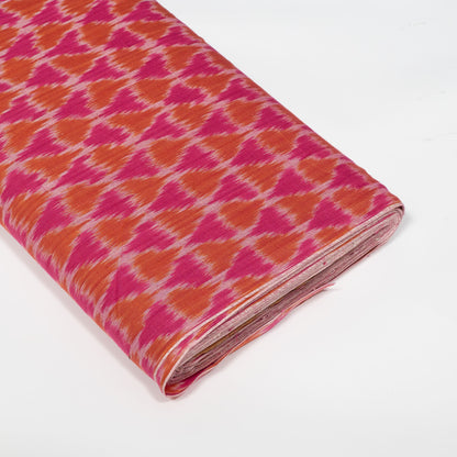 Pink & Orange Triangle Design Fine Quality Cotton Handloom Ikat Fabric for Dresses | Width: 44"