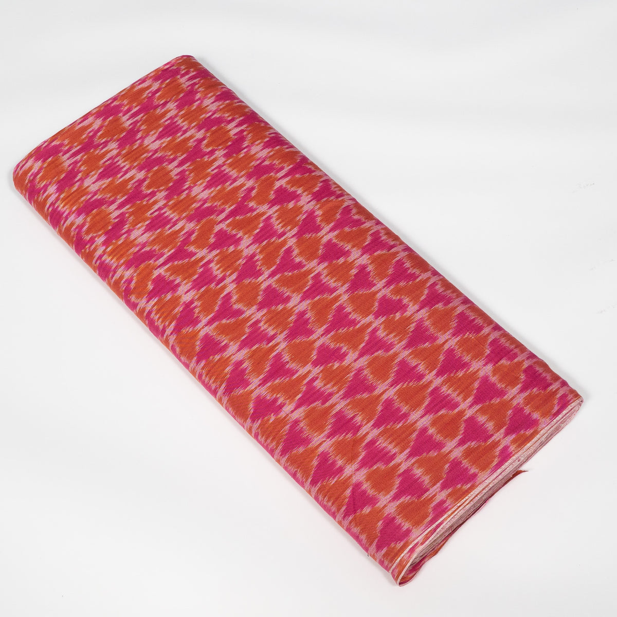 Pink & Orange Triangle Design Fine Quality Cotton Handloom Ikat Fabric for Dresses | Width: 44"