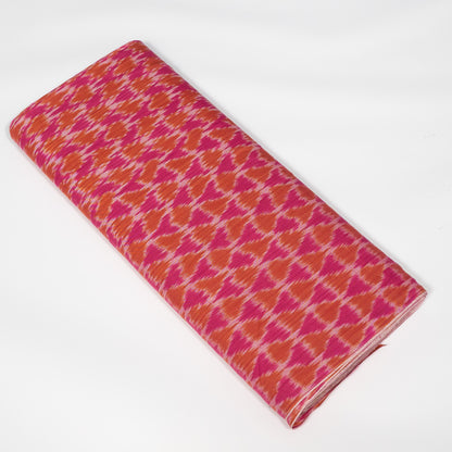 Pink & Orange Triangle Design Fine Quality Cotton Handloom Ikat Fabric for Dresses | Width: 44"
