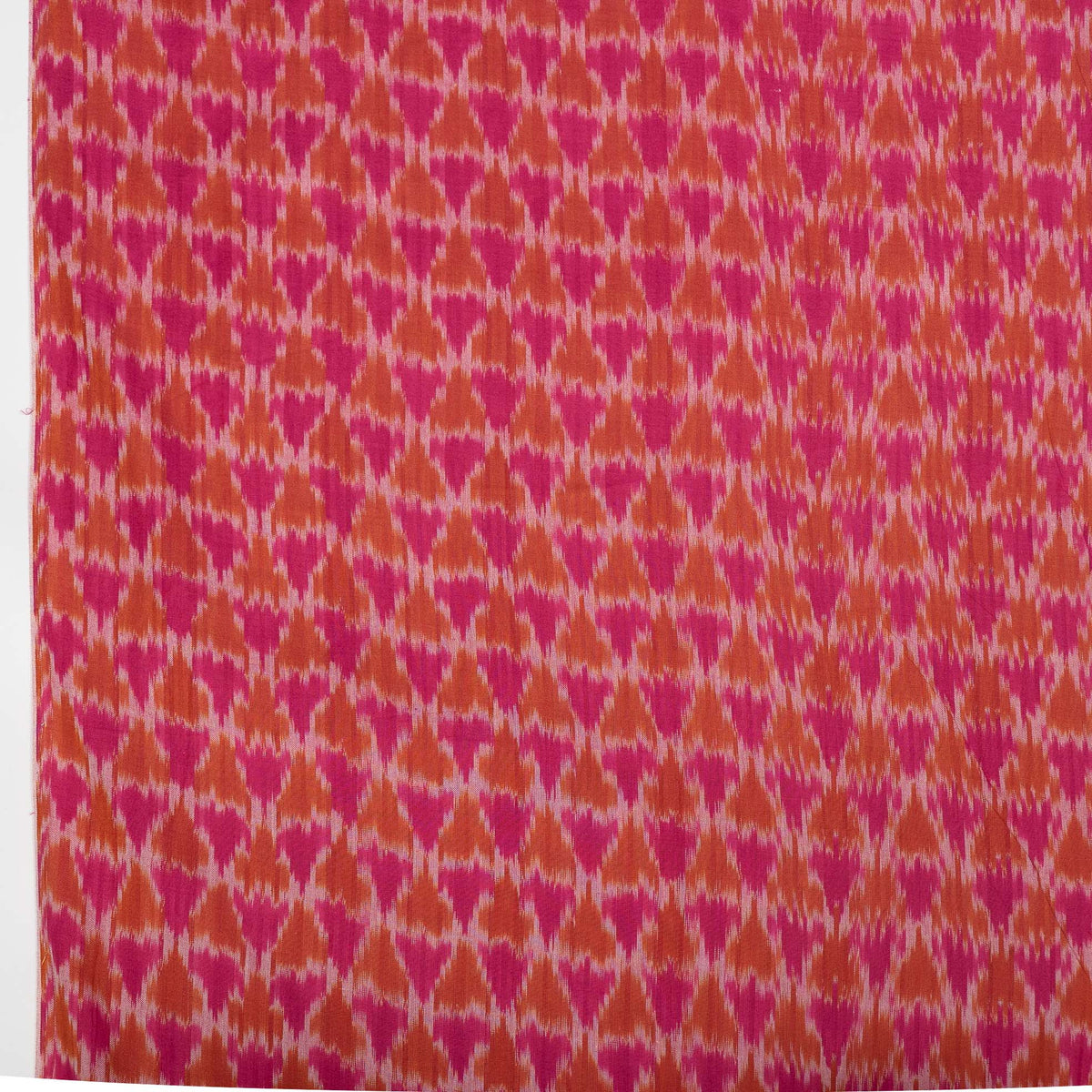 Pink & Orange Triangle Design Fine Quality Cotton Handloom Ikat Fabric for Dresses | Width: 44"