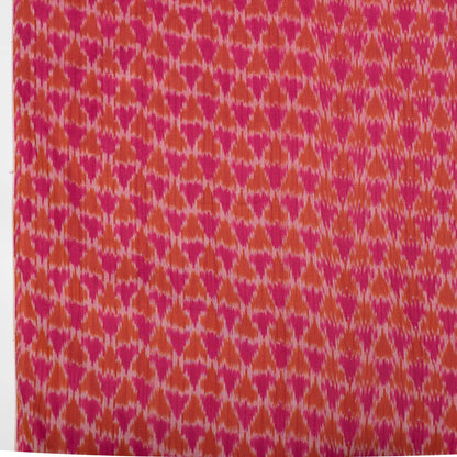 Pink & Orange Triangle Design Fine Quality Cotton Handloom Ikat Fabric for Dresses | Width: 44"